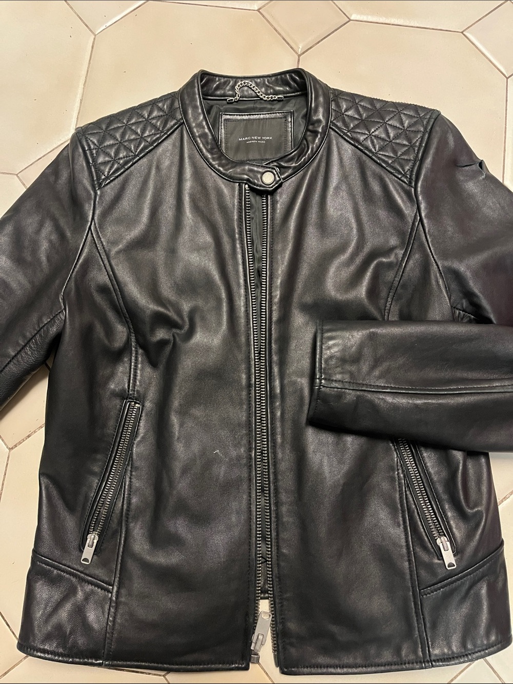 Marc New York Black Quilted-Shoulder Leather Jacket